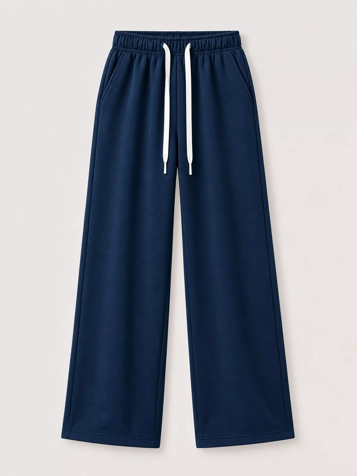 Navy wide-leg pants with drawstring