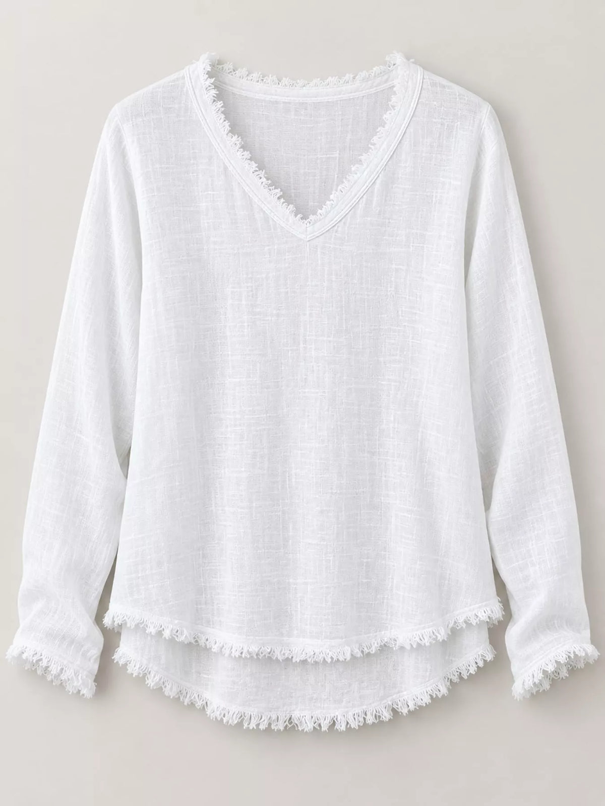 Frayed-hem blouse, white hanging front