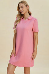 Trendsi Double Take Full Size Texture Short Sleeve Dress - Dresses