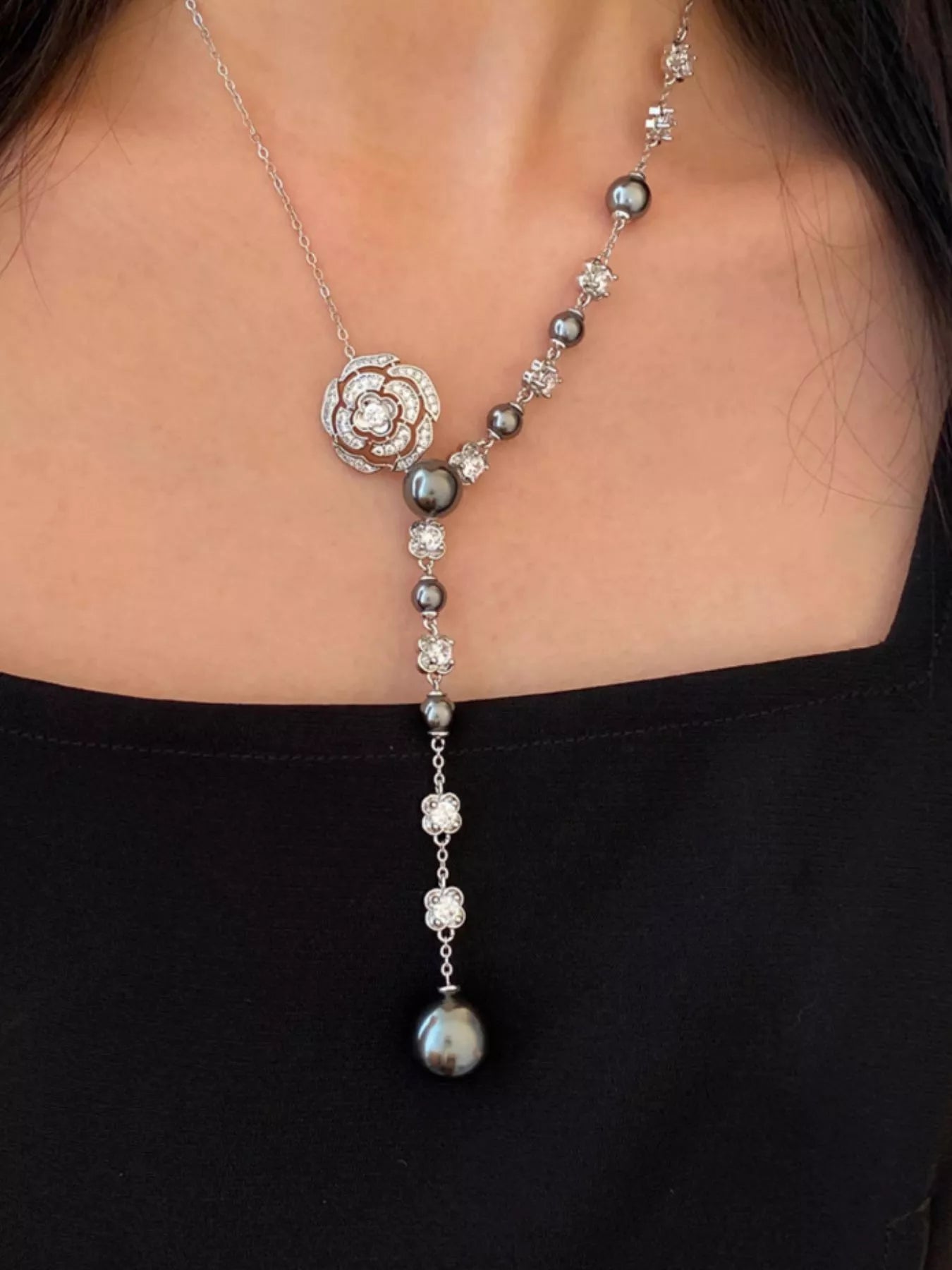 Trendsi Pearl Flower Y-Necklace -