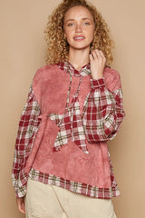 Trendsi POL Star Patch Plaid Long Sleeve Hooded Top -
