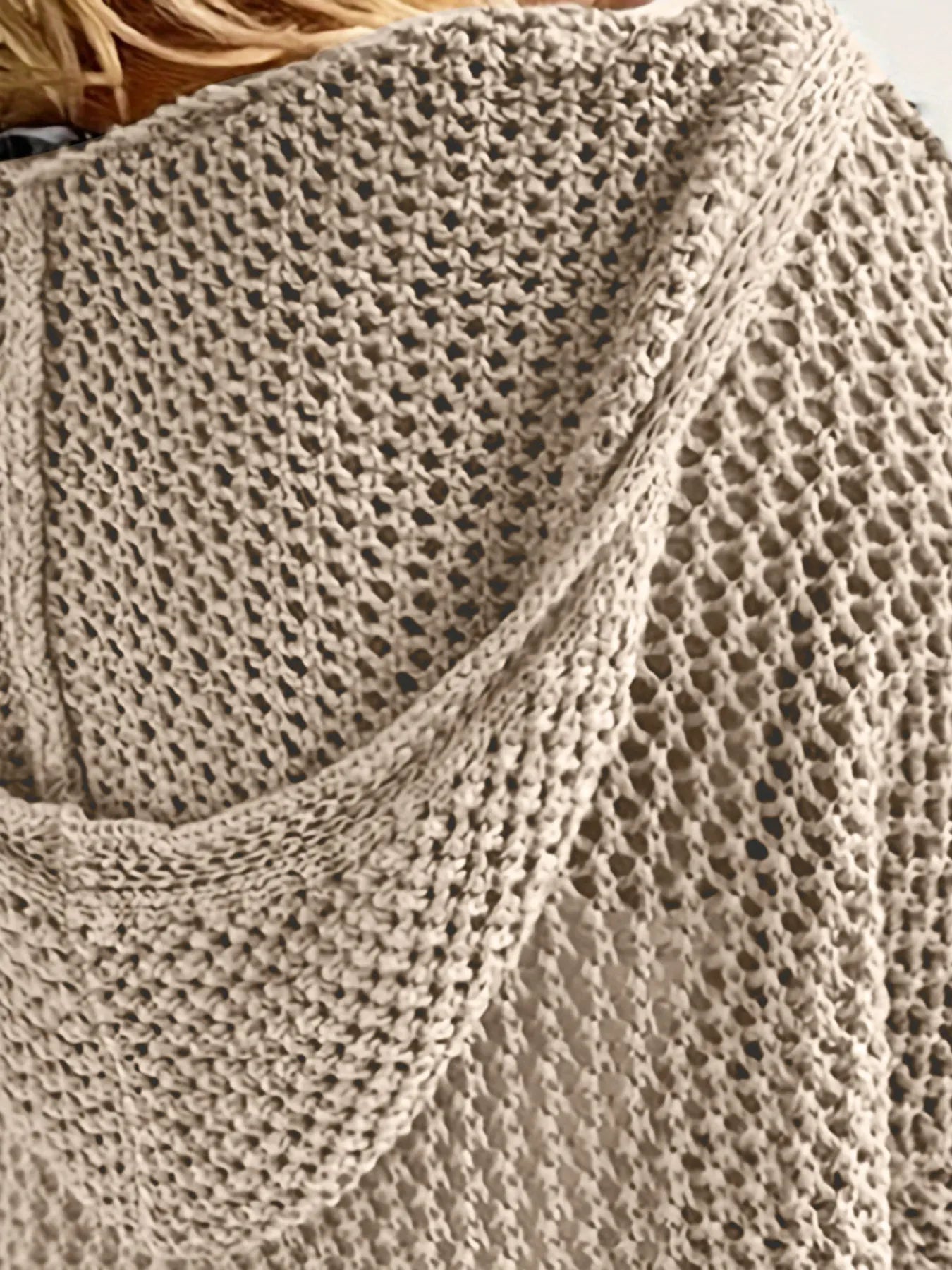 Trendsi Openwork Long Sleeve Hooded Knit Cover Up -