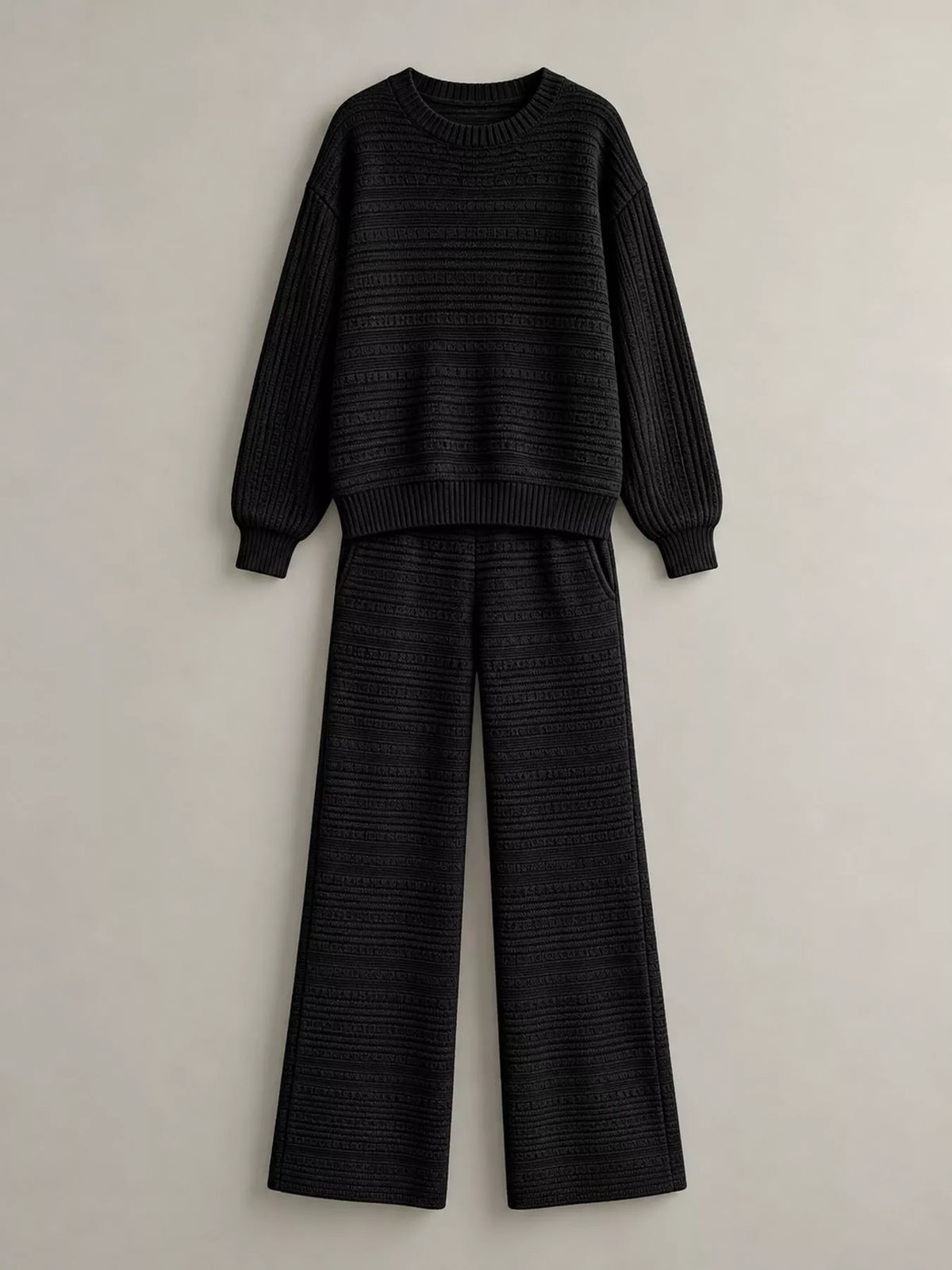Ribbed Knit Top and Wide-Leg Pants Set — garment front