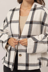 Trendsi HYFVE Plaid Long Sleeve Jacket with Side Slit Pockets -