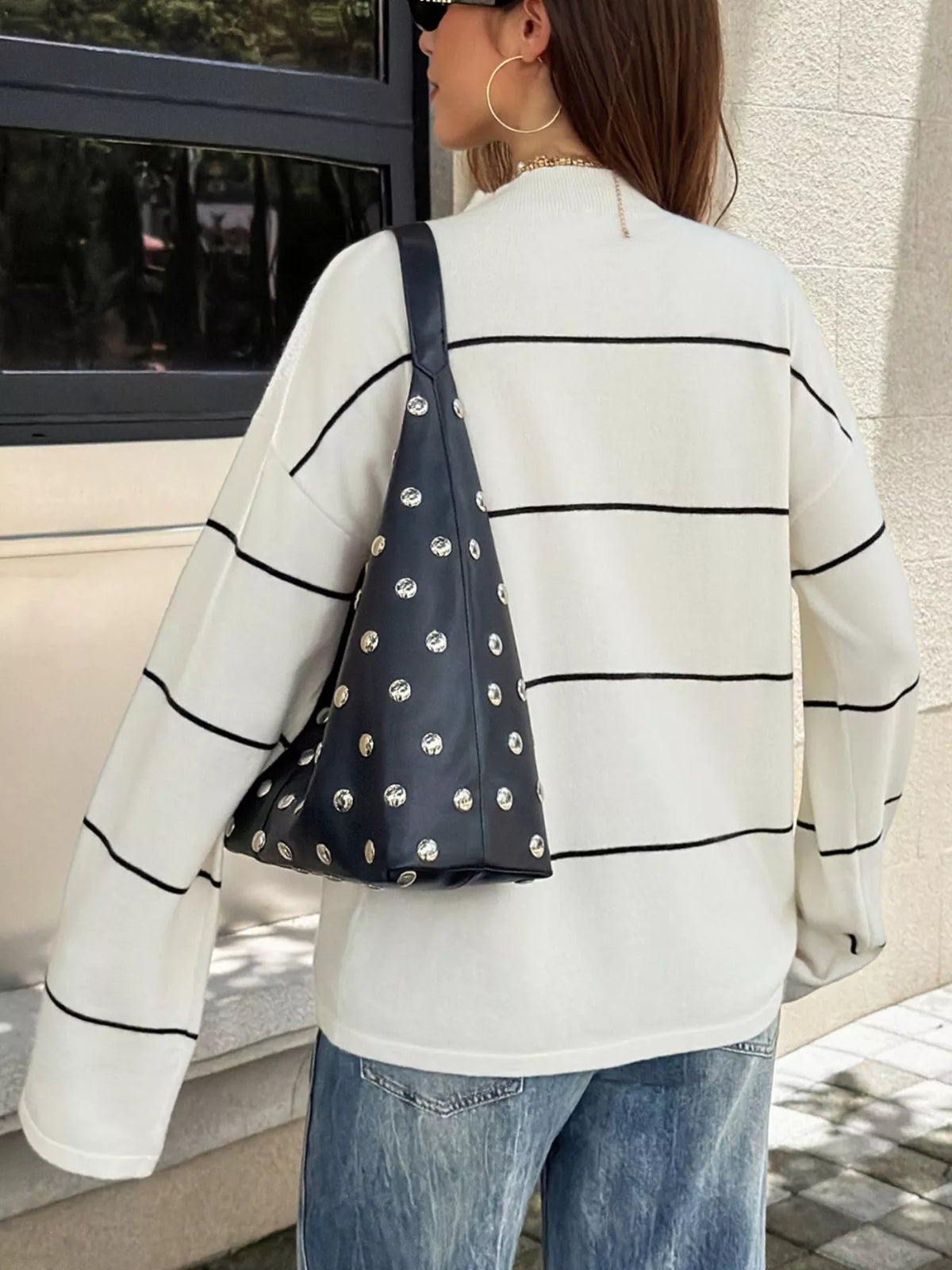 Striped mock neck sweater