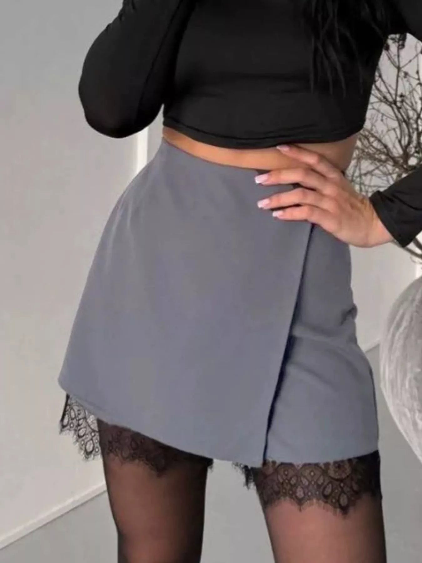 Trendsi High-Waisted Lace Hem Skort -
