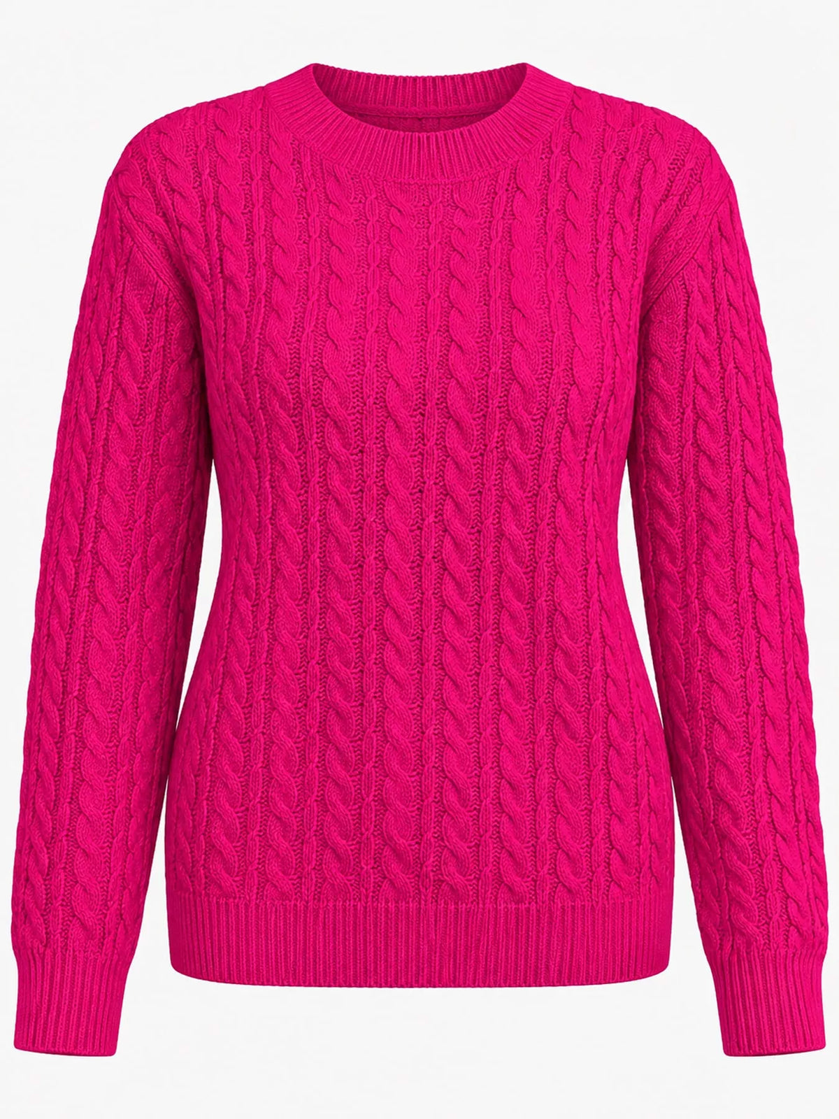 Dark Pink cable knit round neck sweater