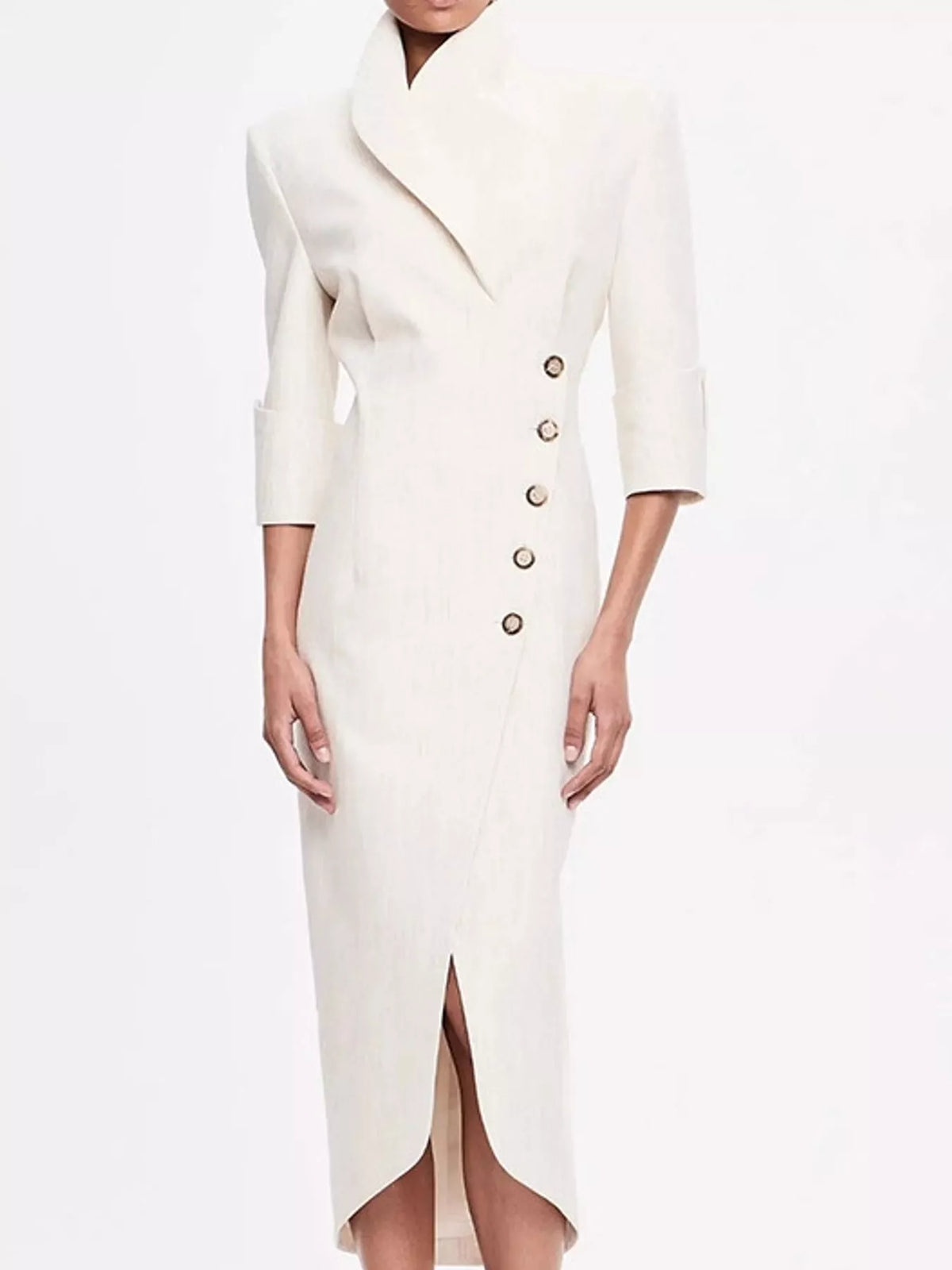 Asymmetric Button-Down Midi Coat in white