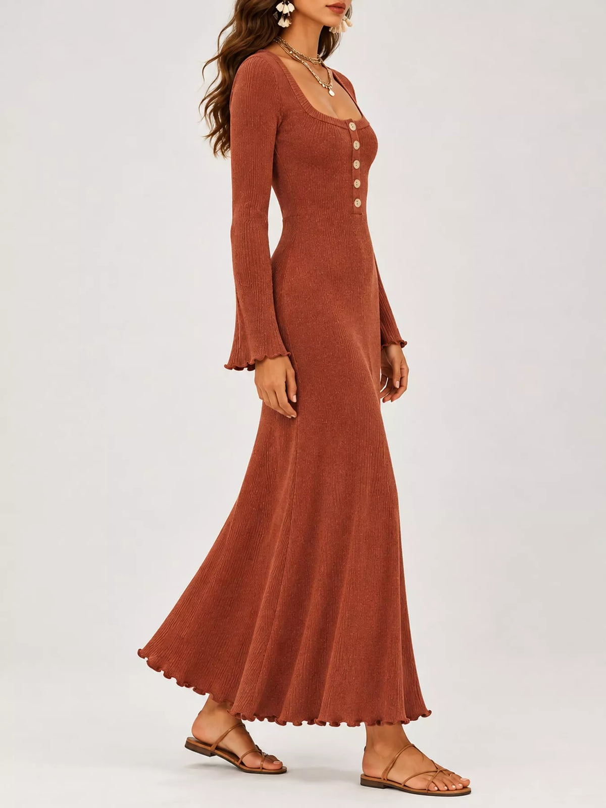 Ribbed maxi dress, rust side