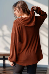 Trendsi Double Take Full Size Half Button Long Sleeve Hoodie -