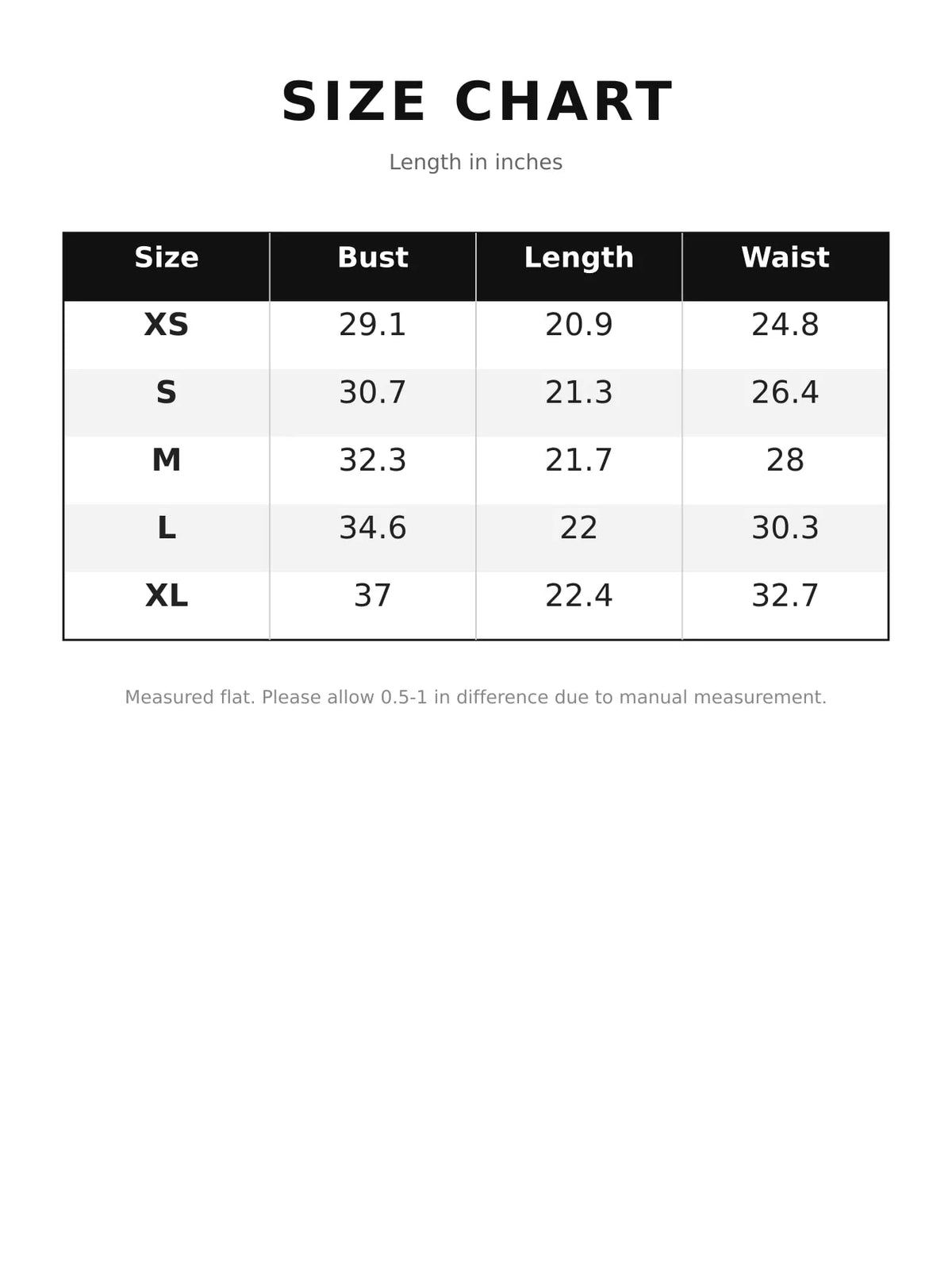 Size chart for ruched striped one-shoulder tank top
