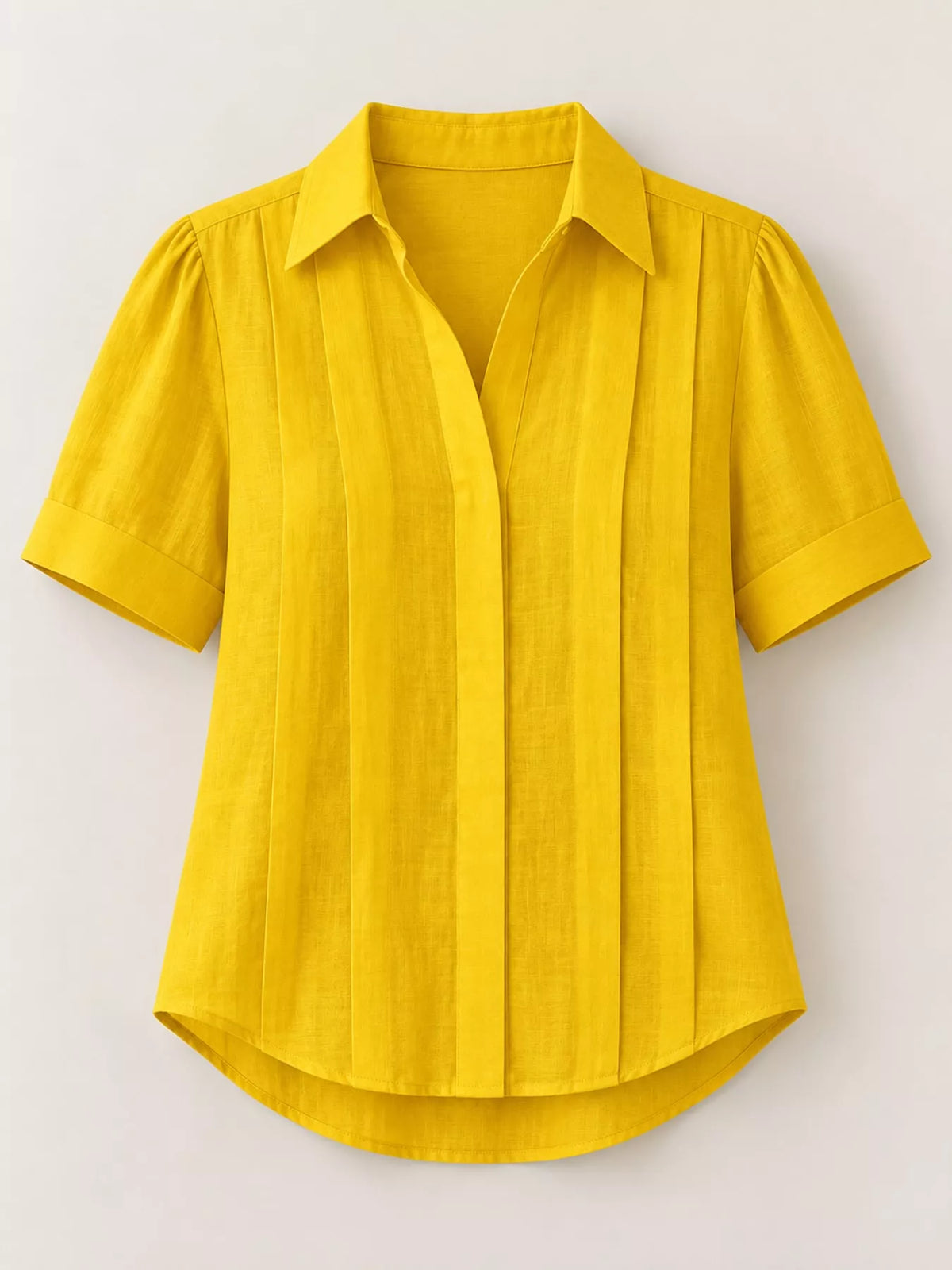Yellow button up short sleeve shirt