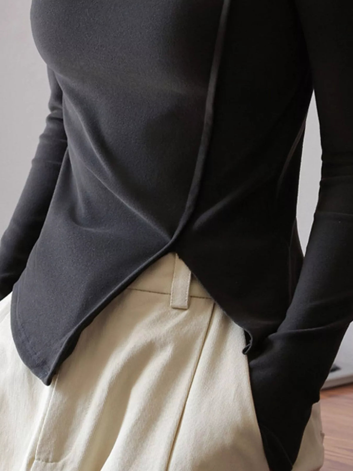 Smoke Gray mock neck long sleeve t-shirt