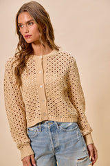 Trendsi SO ME Open Knitted Button Down Cardigan Sweater Top -