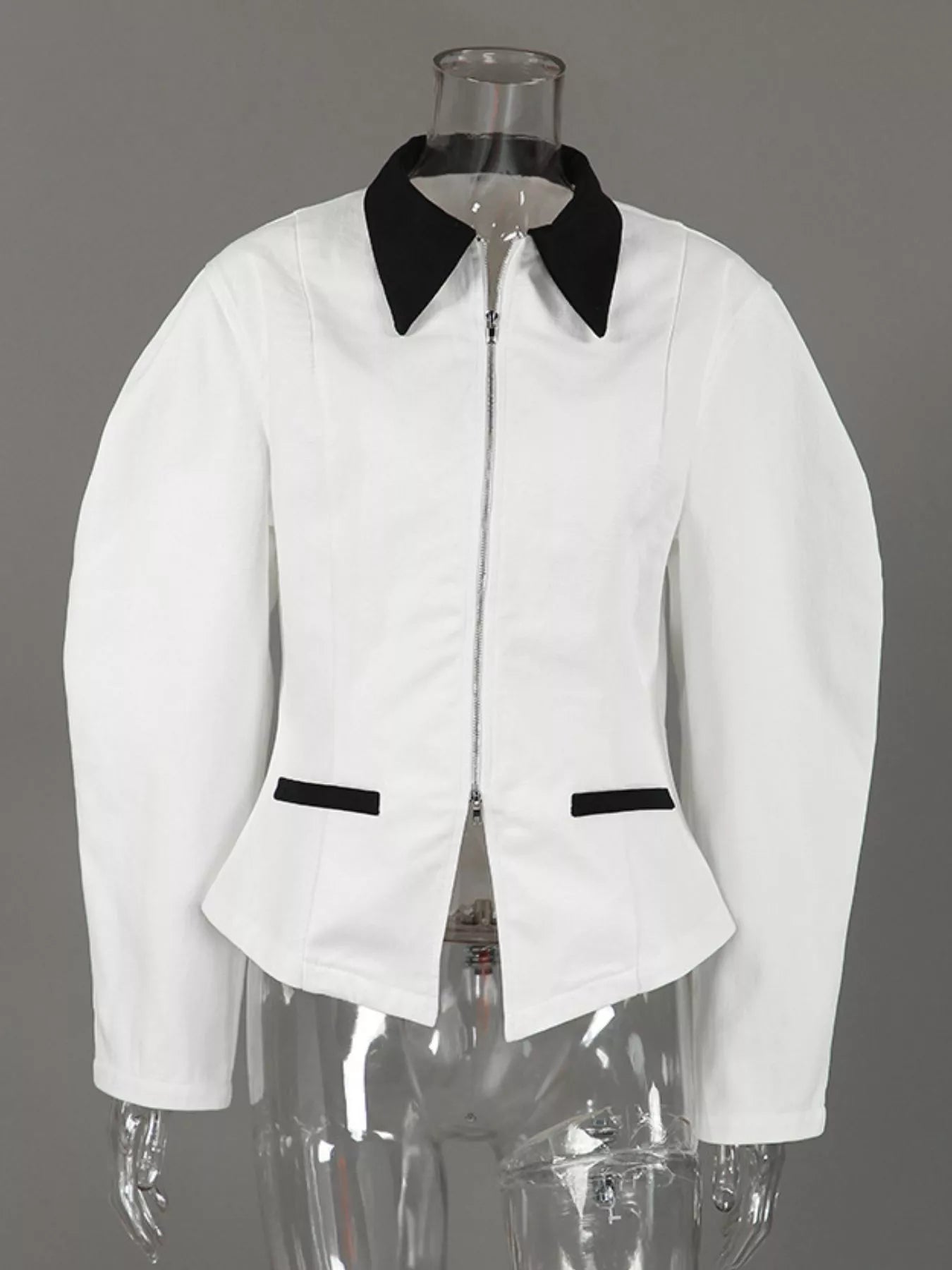 Trendsi Contrast Collar Zip-Up Jacket -