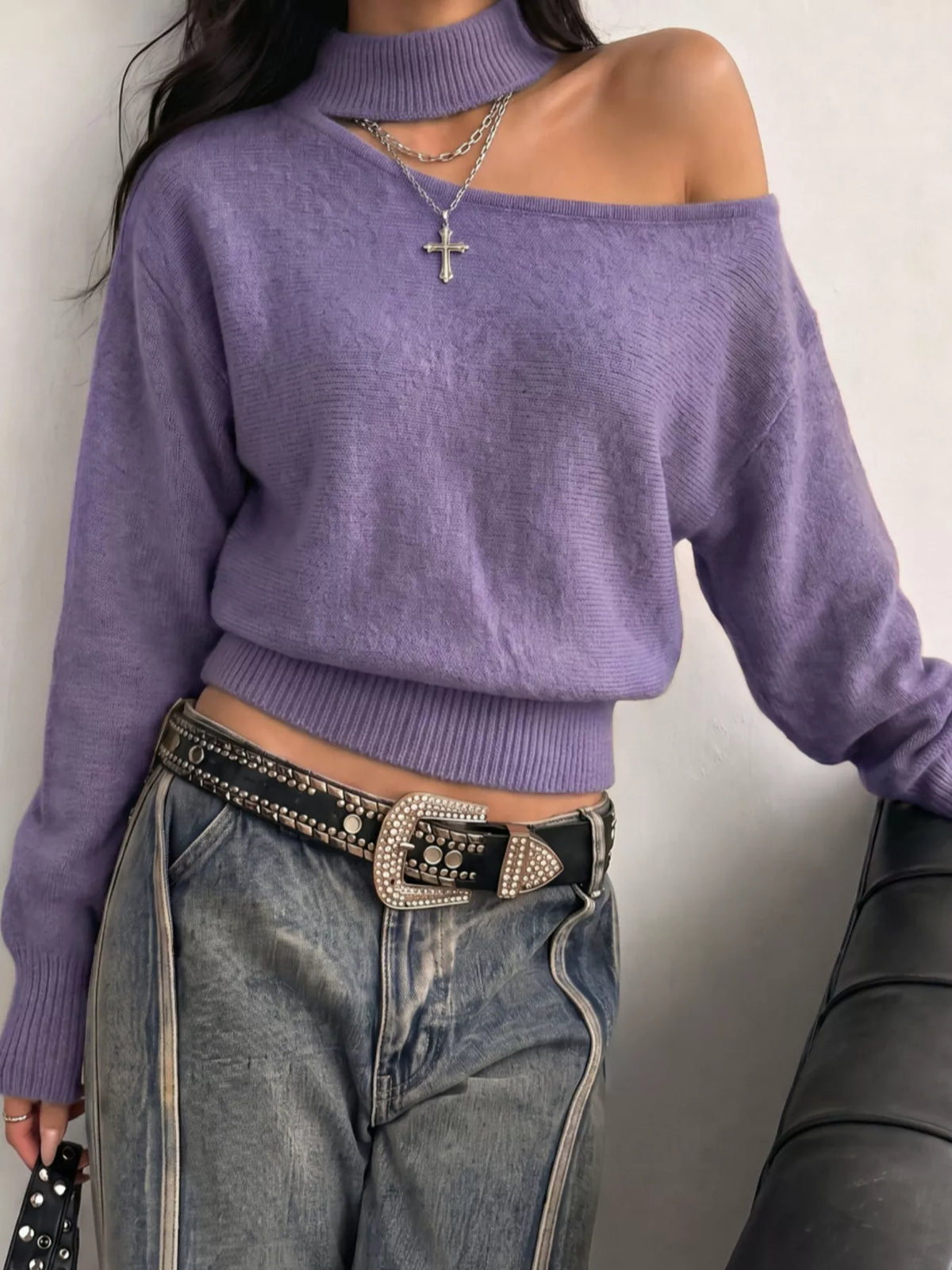 Trendsi Cold-Shoulder Dropped Shoulder Sweater -