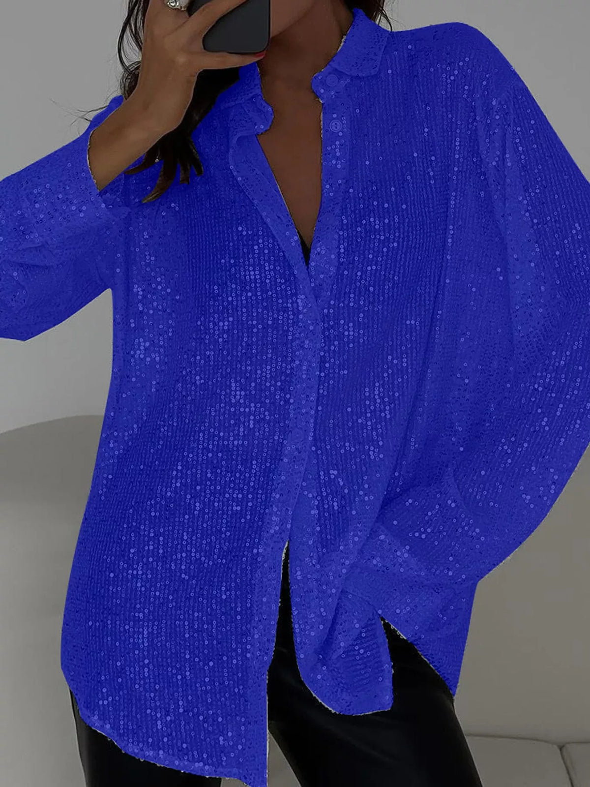 Sequin shirt, blue front