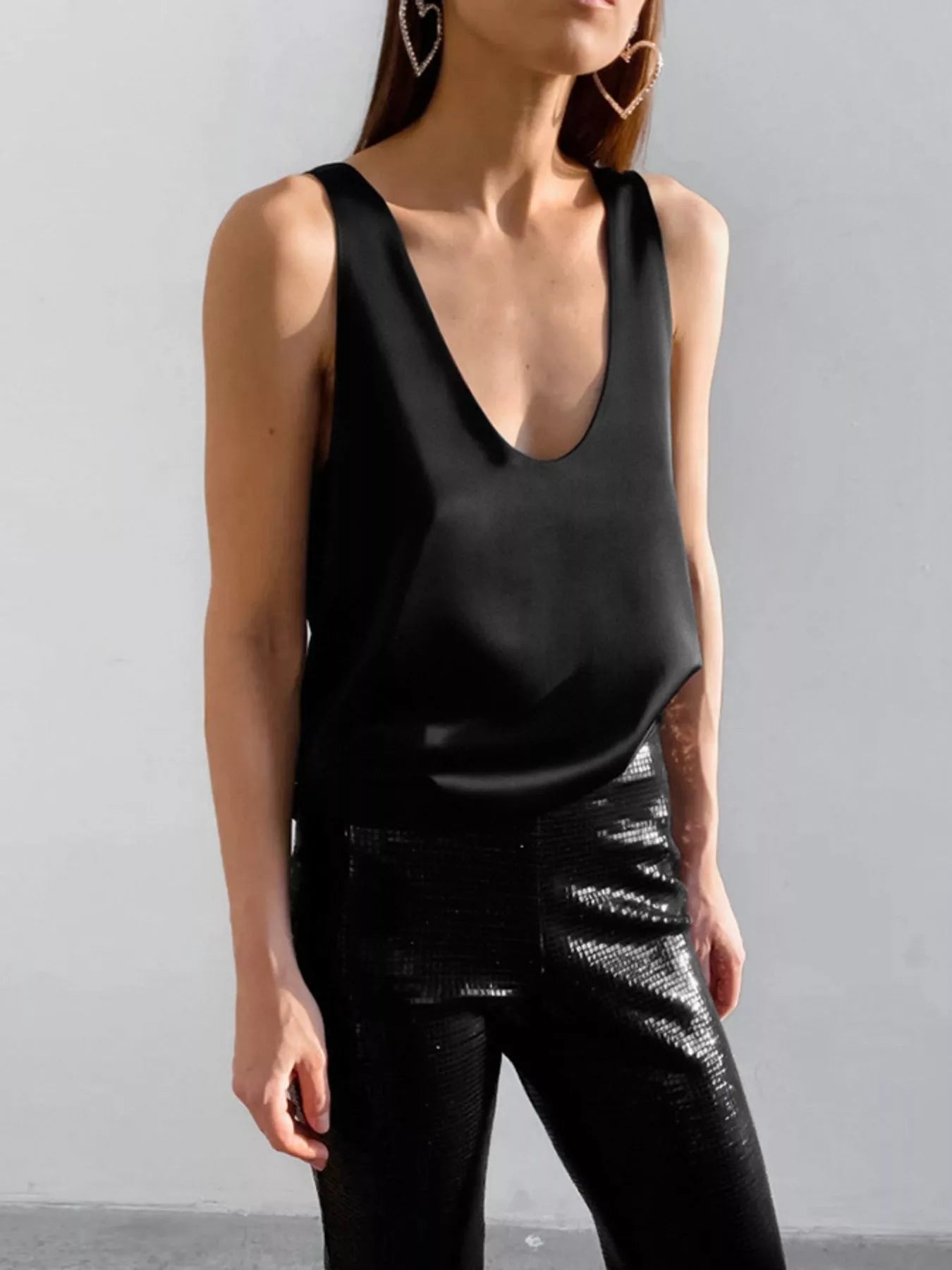 Trendsi Satin Deep V-Neck Tank -