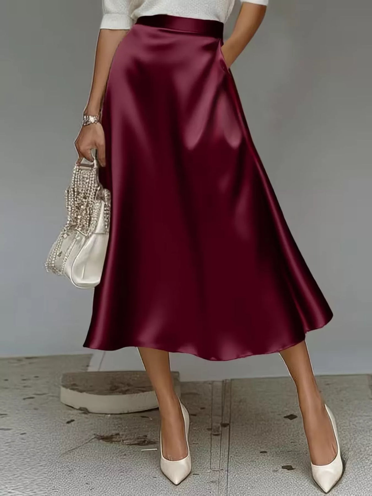 Trendsi Satin Midi Skirt -