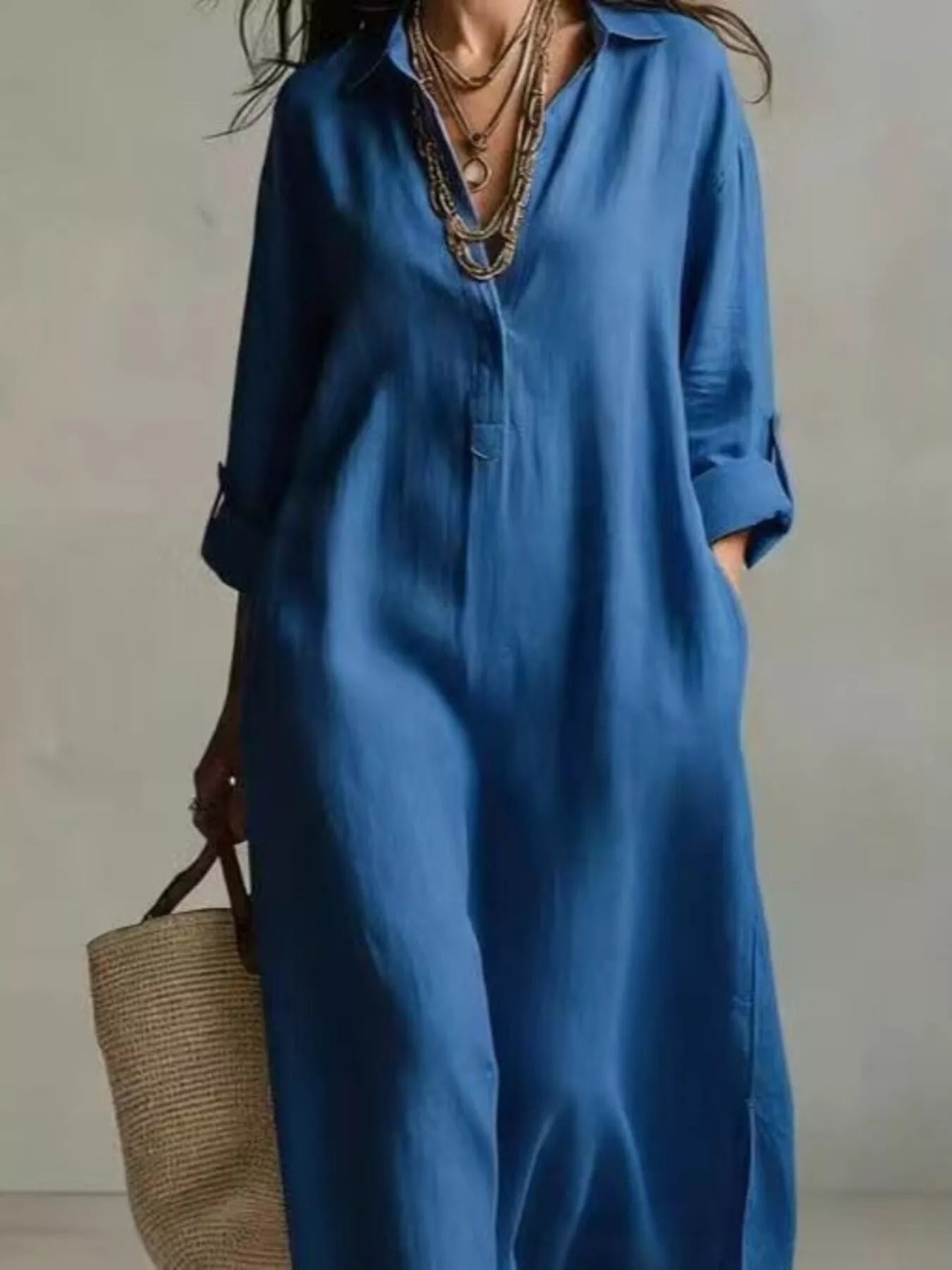 Trendsi Full Size Casual Midi Shirt Dress Plus Size -