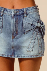 Trendsi SO ME Bow Knot Pocket Denim Mini Skirt -