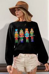 Trendsi Double Take Full Size Sequin Nutcracker Long Sleeve Sweater - Shirts