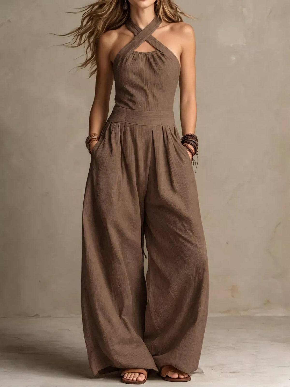 Wide-leg jumpsuit, brown front