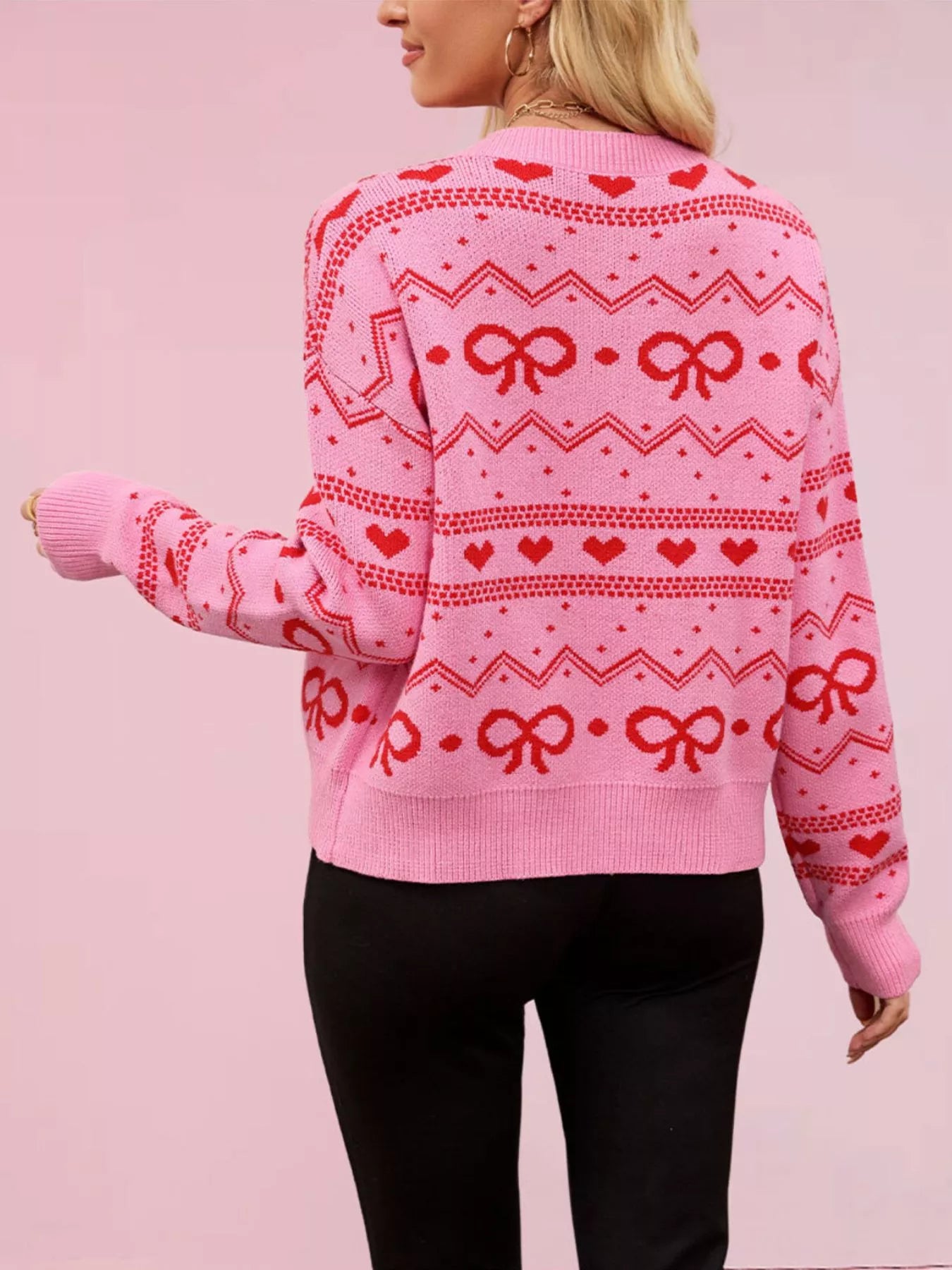 Trendsi Bow and Heart Pattern Knit Cardigan -