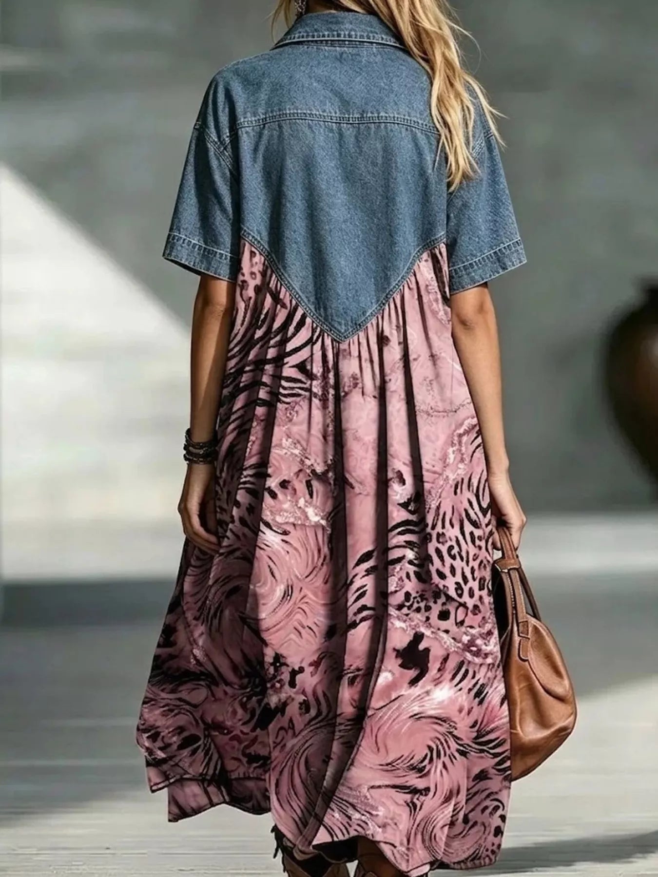 Trendsi Full Size Denim Patchwork Printed Shirt Dress Plus Size -