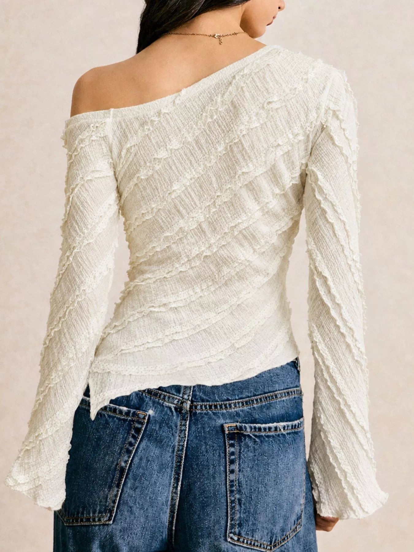 Trendsi Textured Asymmetrical Hem One Shoulder Blouse -