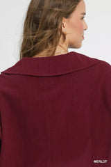 Trendsi Umgee Linen Long Sleeves Elastic Hem Blouse -