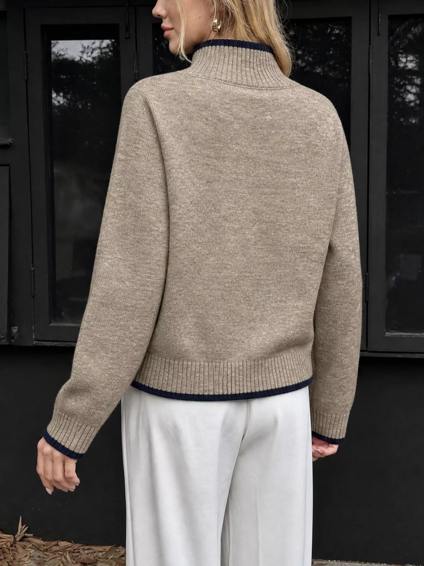 Trendsi Cozy Mock Neck Sweater with Contrast Trim -