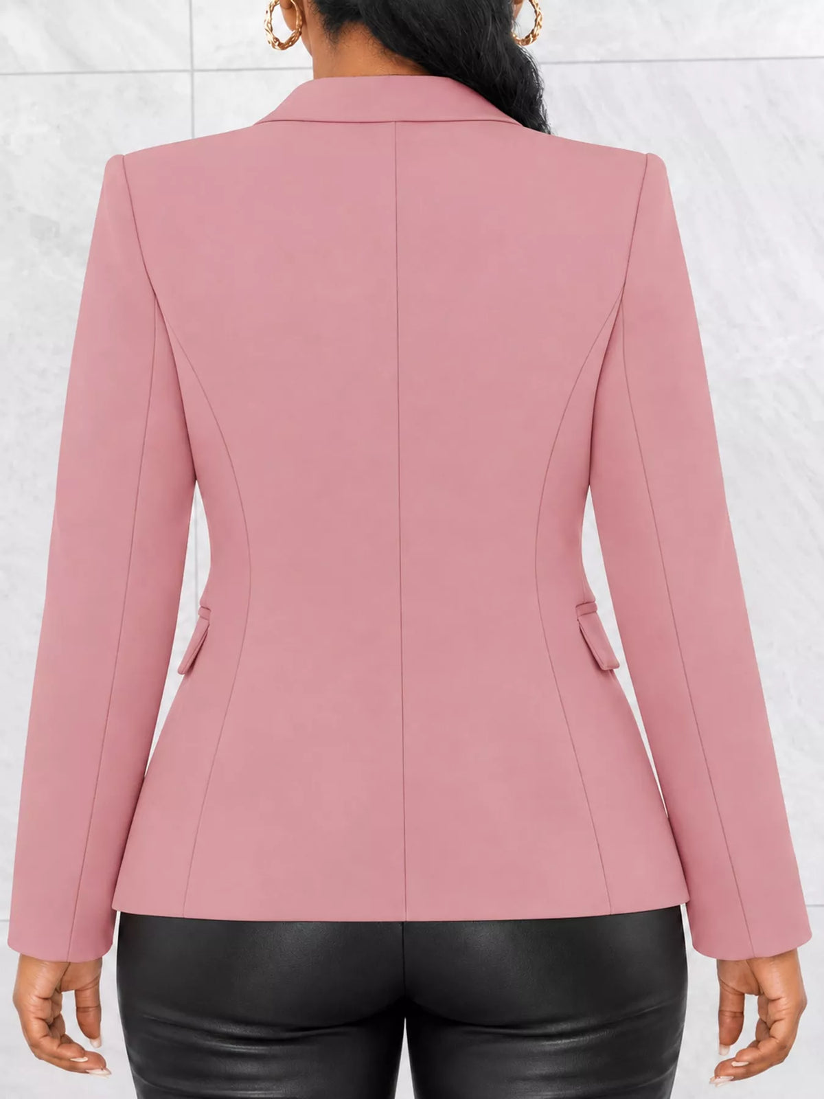 Collared long sleeve blazer, back view