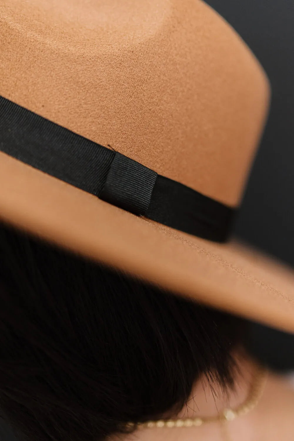 Women's Fedora Hat Dark Tan With Black Ribbon Polyester Adjustable — product view 6