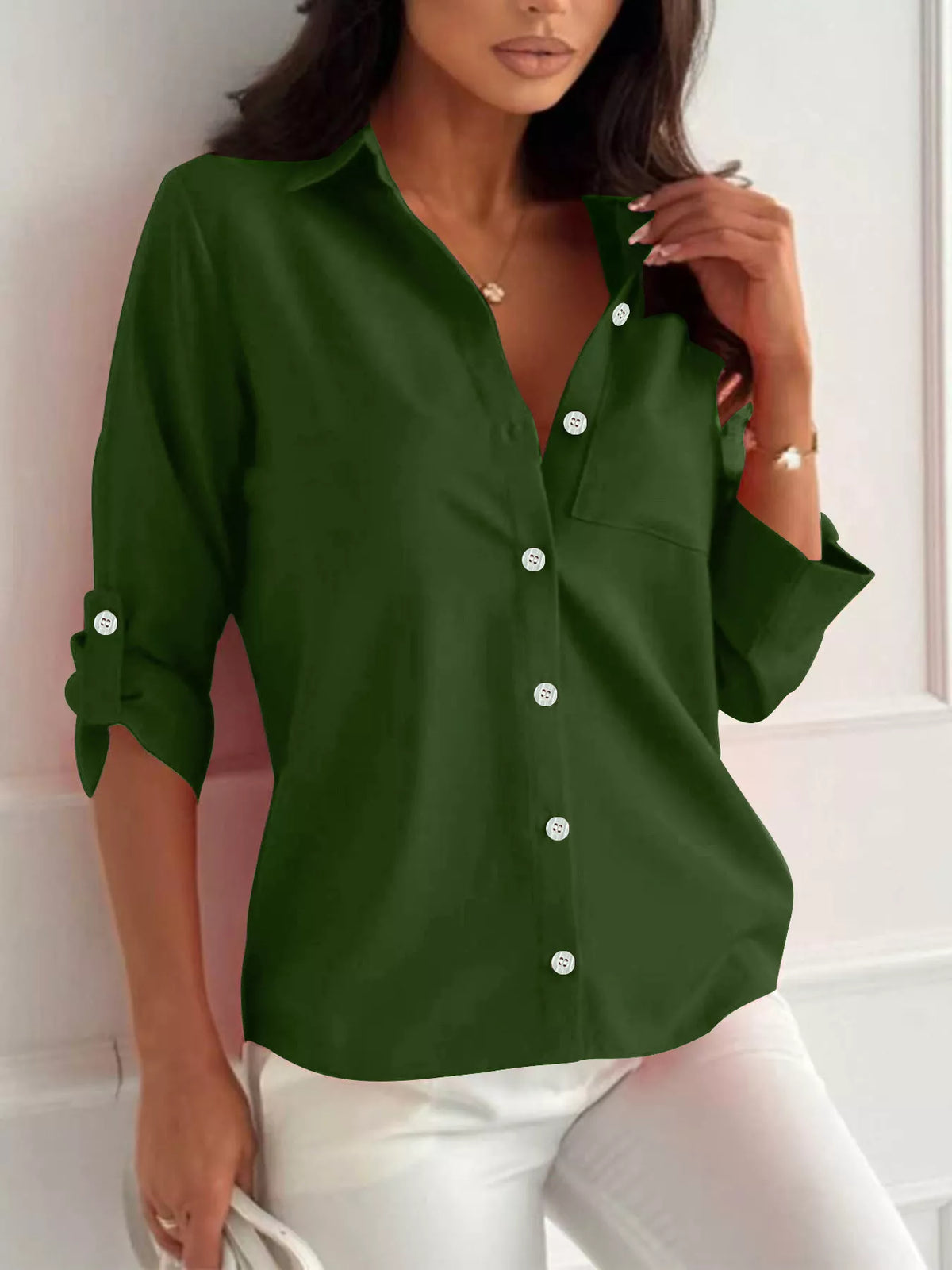 Trendsi Button-Down Roll-Up Sleeve Shirt -