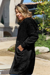 Trendsi Double Take Full Size Hooded Teddy Bear Jacket with Thumbholes - Outerwear