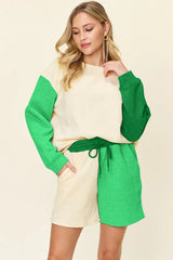 Trendsi Double Take Full Size Contrast Drop Shoulder Top and Shorts Set -