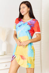 Trendsi Shiny Tie-Dye V-Neck Twisted Dress -