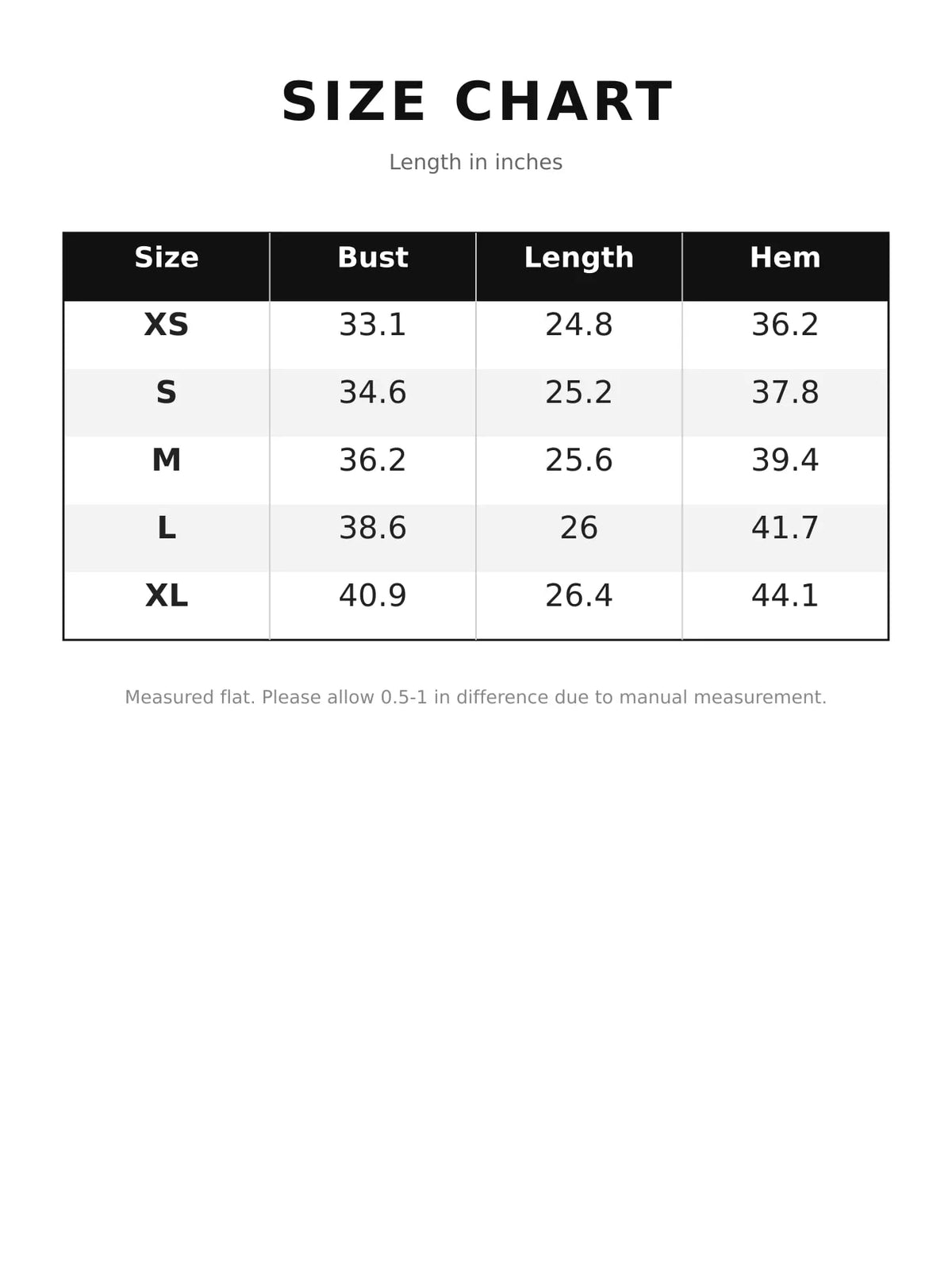 Size chart for halter neck draped tank top