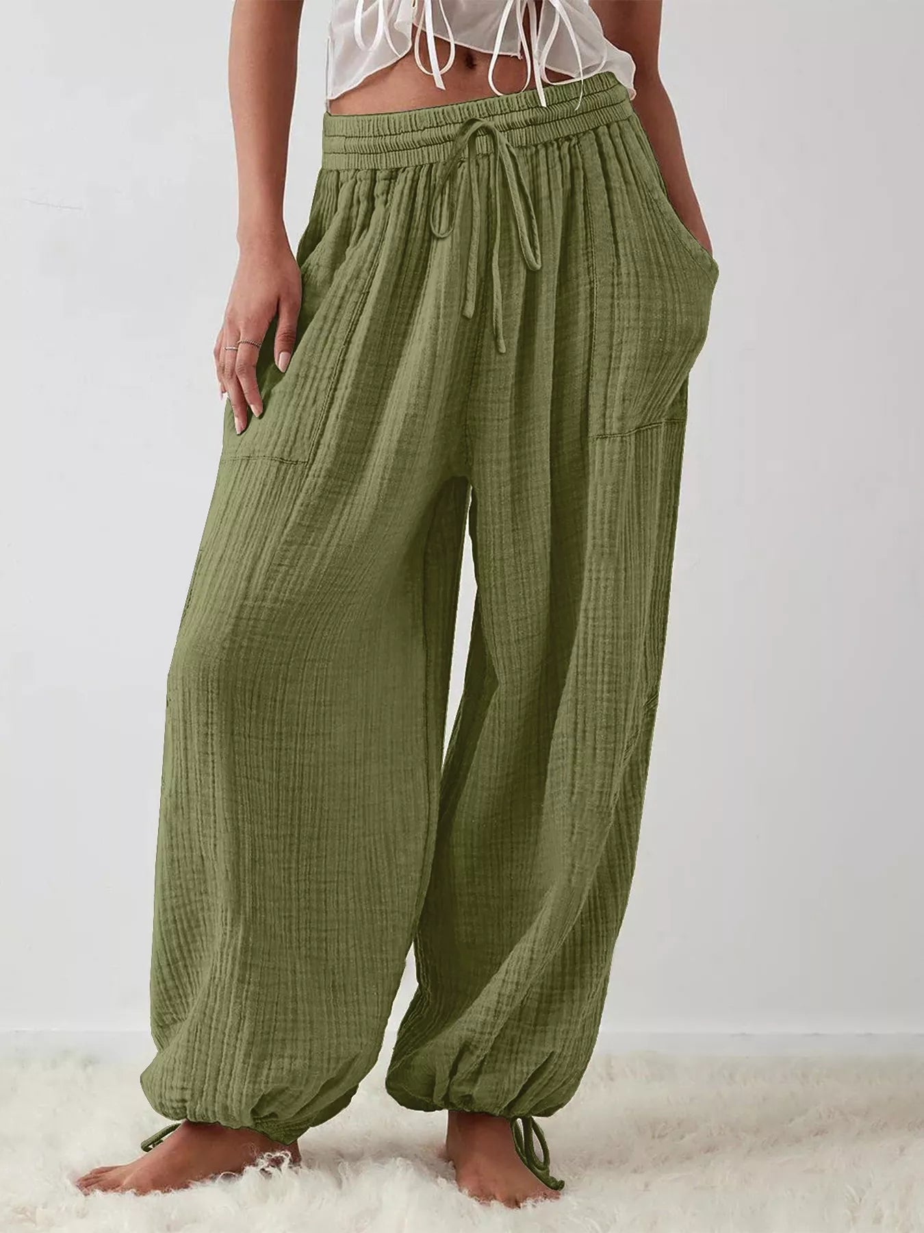 Trendsi Loose Fit Gauze Drawstring Pants -