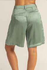 Trendsi HYFVE High-Waist Pleated Satin Shorts - Shorts