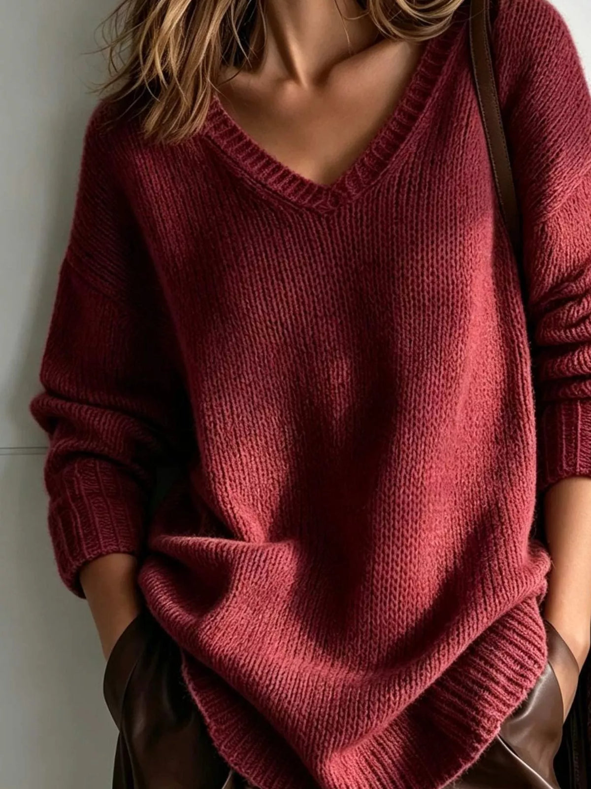 Trendsi V-Neck Dropped Shoulder Sweater -