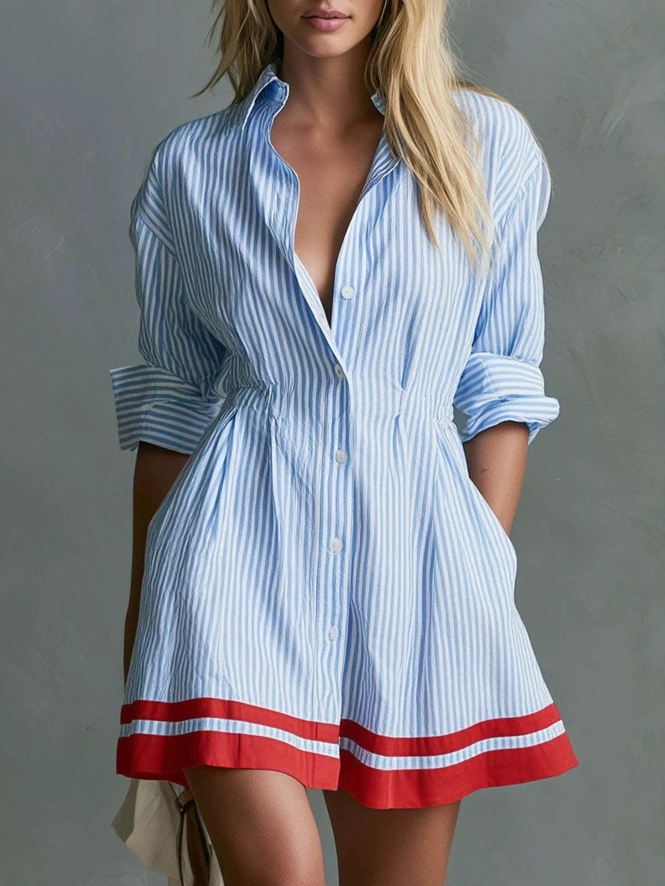 Trendsi Striped Long Sleeve Shirt Dress -