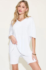 Trendsi Basic Bae Full Size V-Neck Drop Shoulder T-Shirt and Shorts Set -