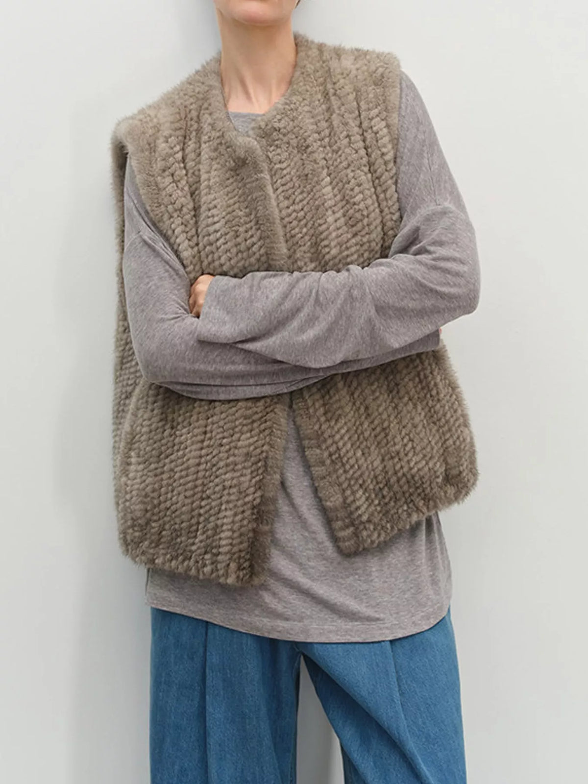vest, front view on model