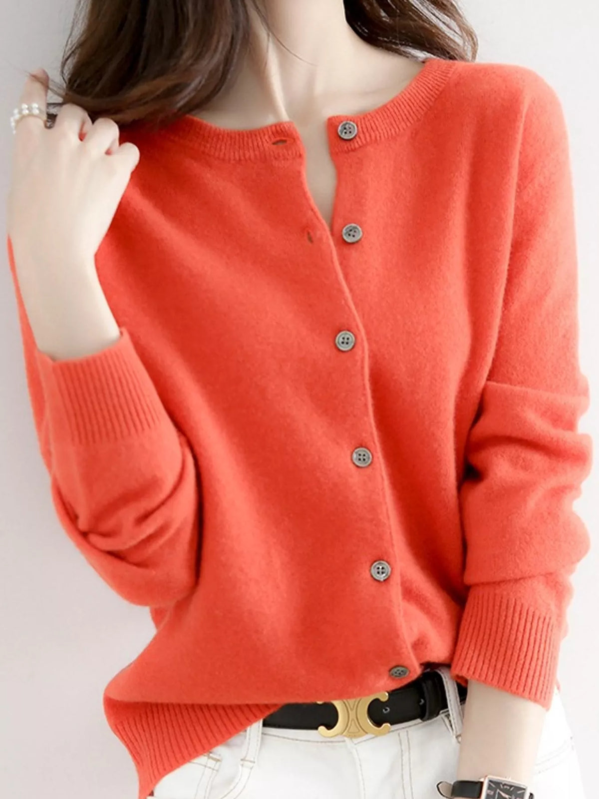 Button-down cardigan, orange front