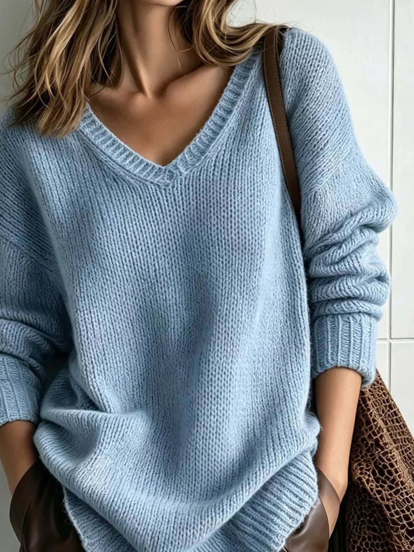 Trendsi V-Neck Dropped Shoulder Sweater -