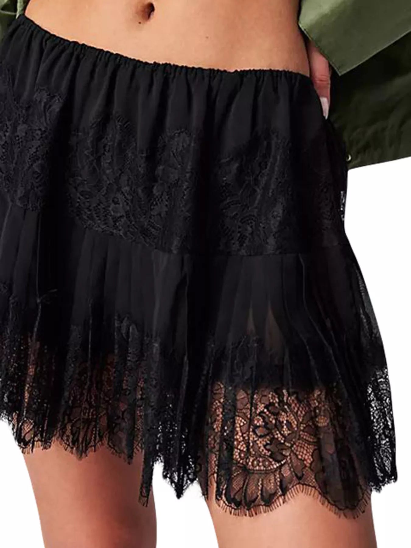 Trendsi Lace Trim Ruffle Mini Skirt -