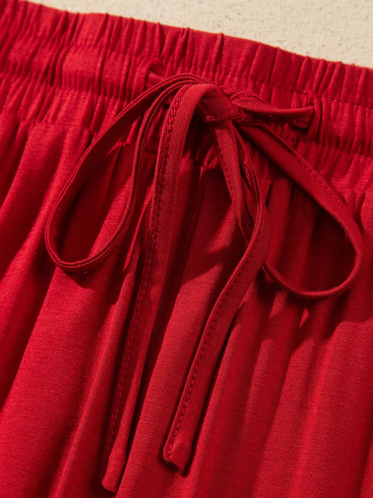 Deep Red bow pocket long sleeve pajama set