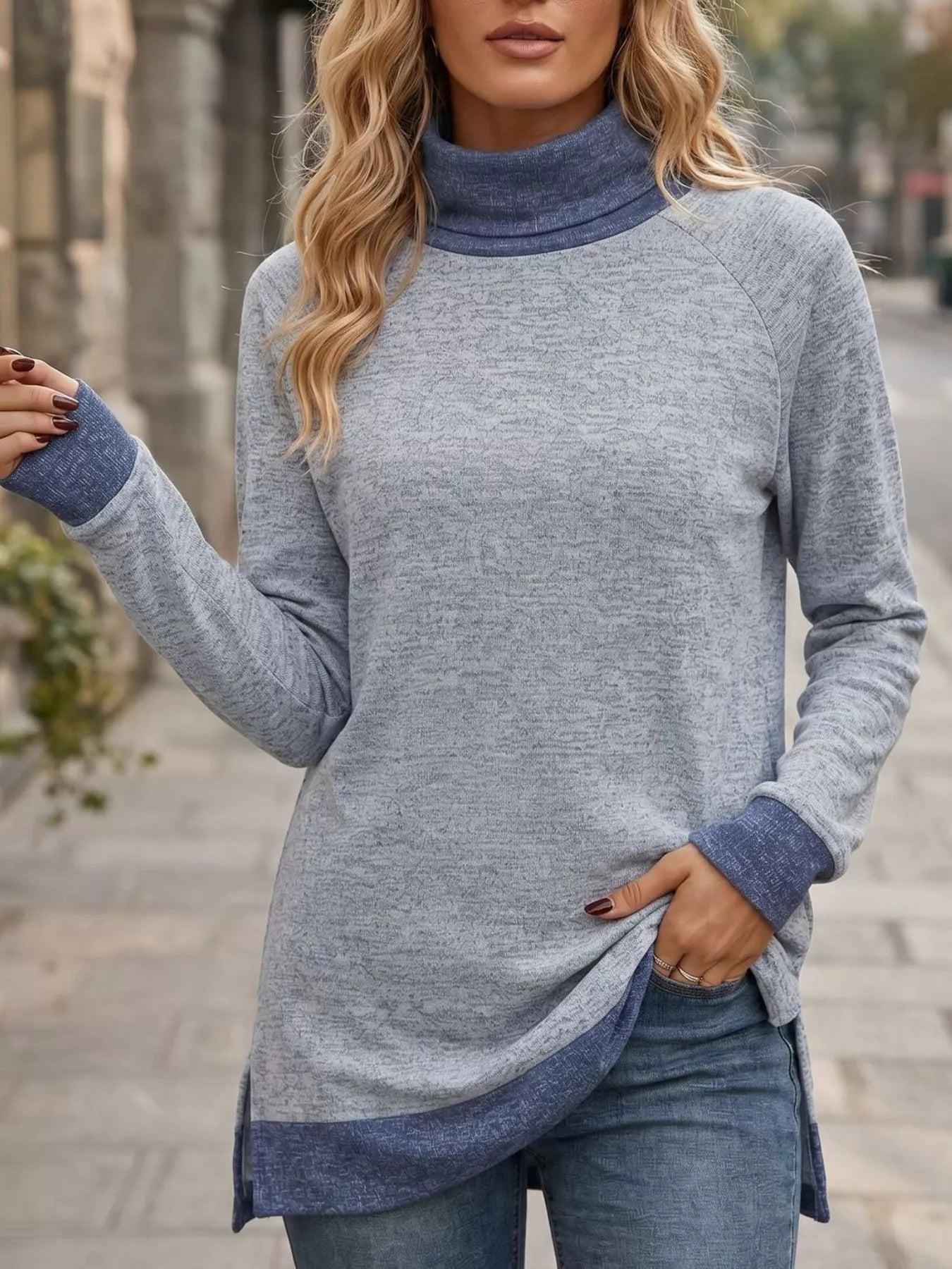 Trendsi Turtleneck Raglan Sleeve T-Shirt -